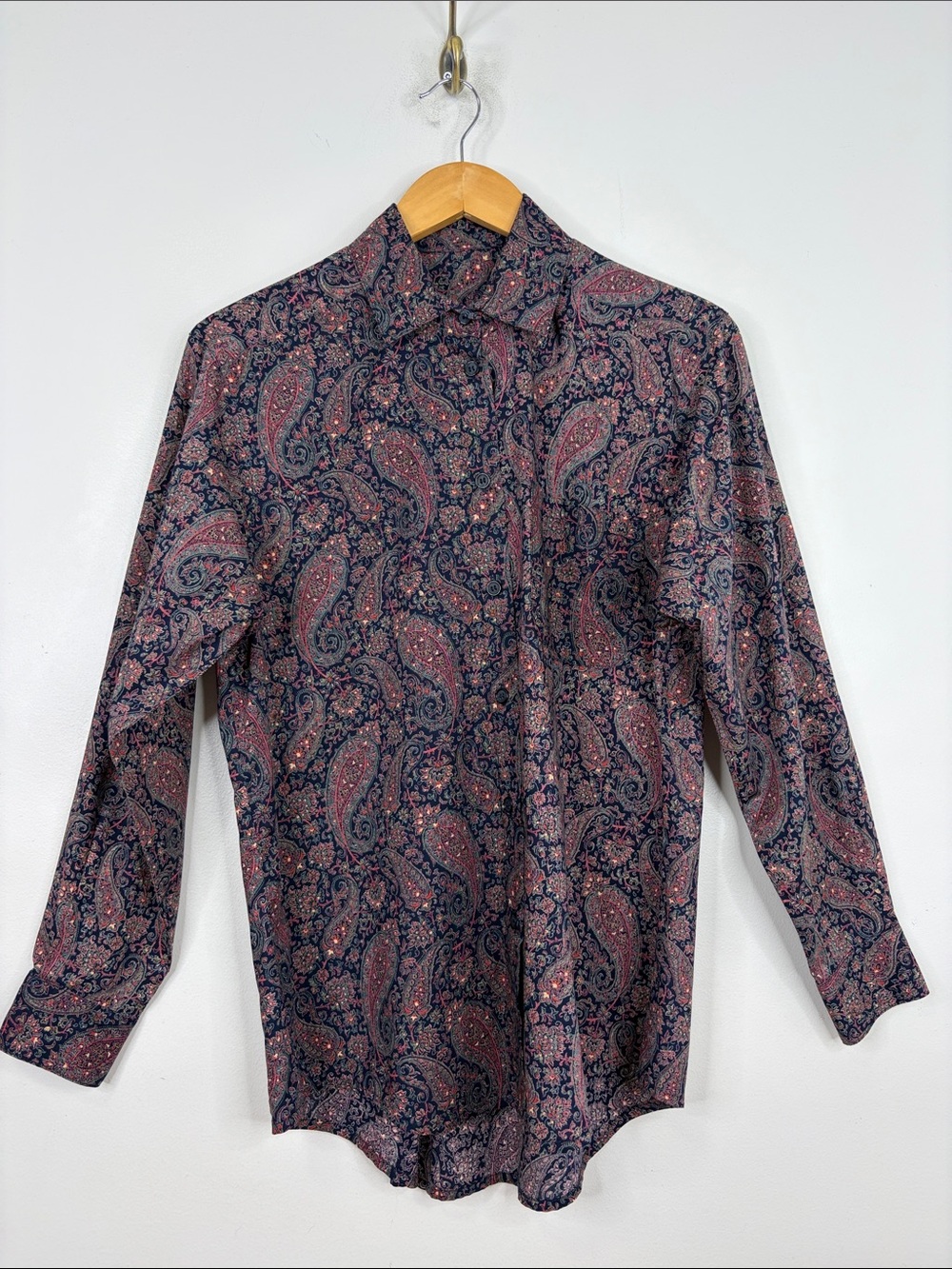 Vintage Tilley Liberty London Shirt Women Medium Blue Pink Paisley Long Sleeve